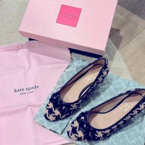 KATE SPADE Kacey Pumps Tweed Beige Black Houndstooth Heels Chain-Link, 6